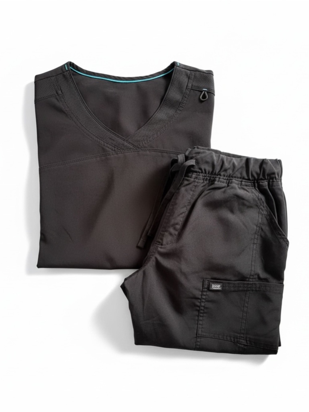 Scrubstar Black Women's Drawstring Cargo Joggers and V-Neck Top